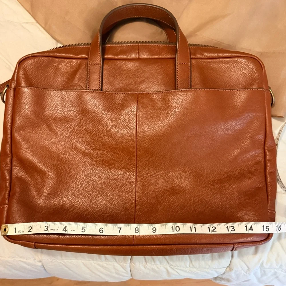 Fossil Men's Chestnut Brown Pebble Soft Leather Double Handle Briefcase - Picture 9 of 10